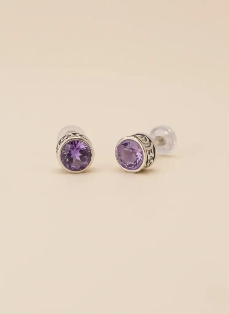 925 Silver Amethyst Vintage Stud Earring, 0.0050 kg