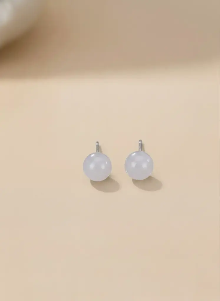 925 Silver Jade Round Stud Earring, 0.0040 kg