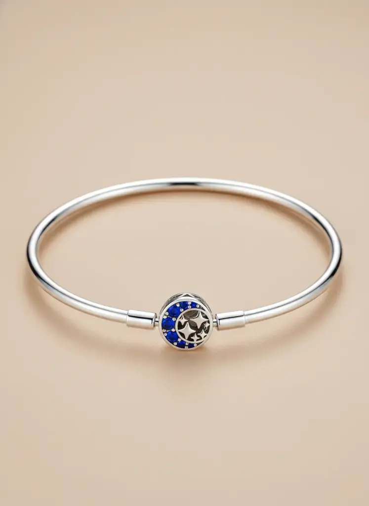 925 Silver Star Moon Charm Bracelet 17cm, 0.0094 kg