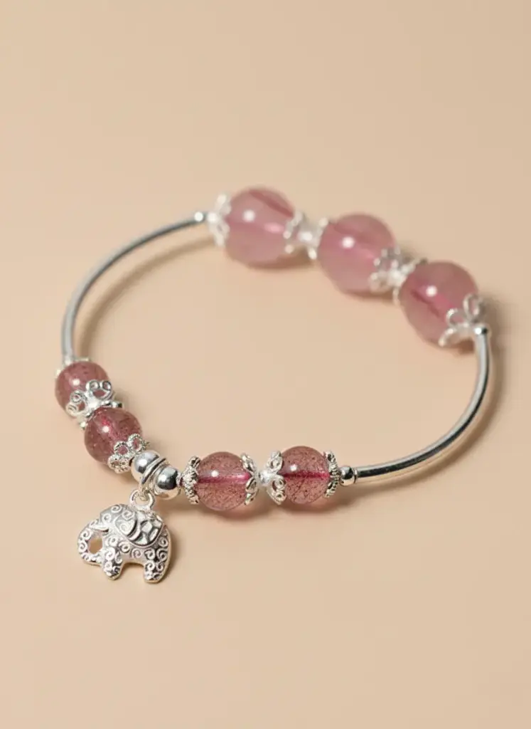 925 Silver Elephant and Pink Crystals Bracelet, 0.0060 kg