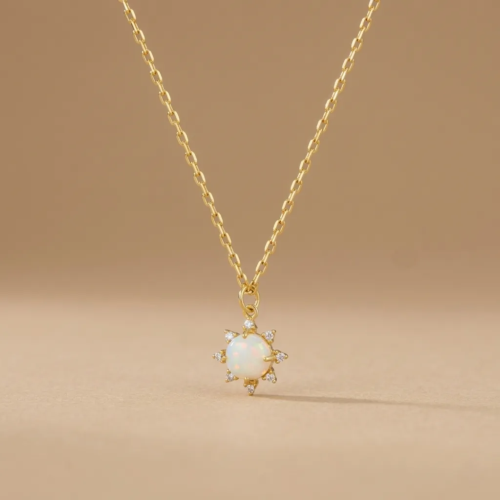 925 Silver 18K Gold Plated Sun Opal Necklace, 0.0050 kg 