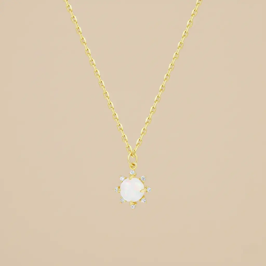 925 Silver 18K Gold Plated Sun Opal Necklace, 0.0050 kg 