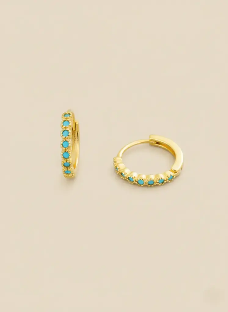 925 Silver Gold Plated Turquoise Huggie Earring, 0.0030 kg