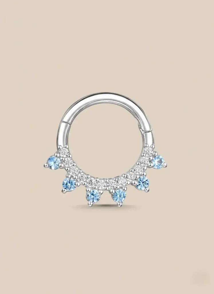 925 Silver Blue Cubic Zirconia Nose Ring, 0.0030 kg