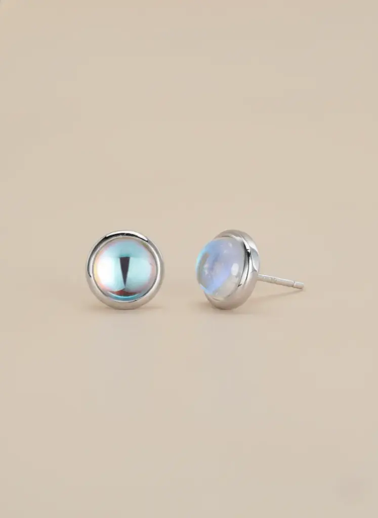925 Silver Moonstone Stud Earring, 0.0050 kg