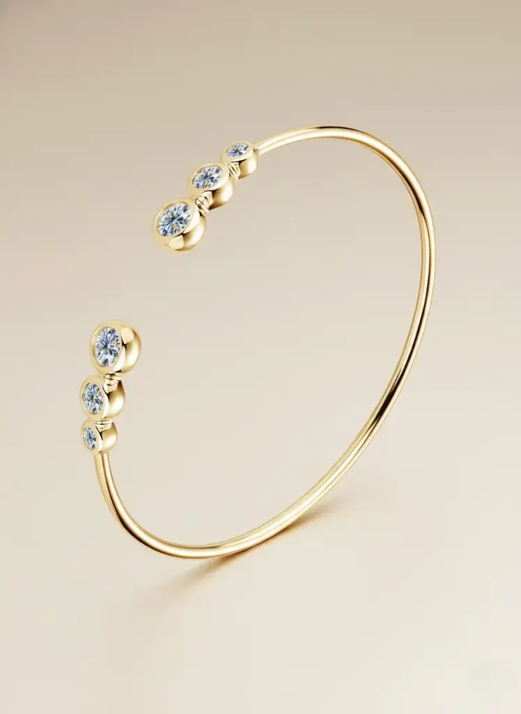 925 Silver 18K Gold Plated Triple Moissanite Cuff Bangle, 0.0027 kg