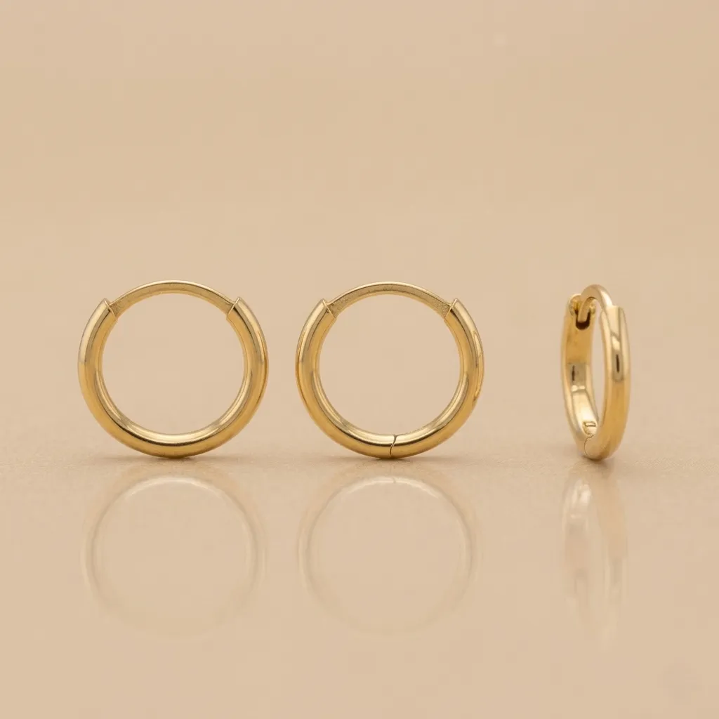 18K Solid Yellow Gold 8mm Creole Hoop Earrings, 0.20 g