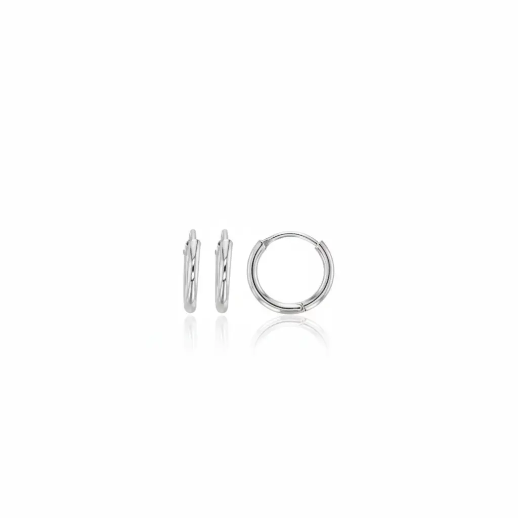 18K Solid White Gold 8mm Creole Hoop Earrings, 0.23 g 