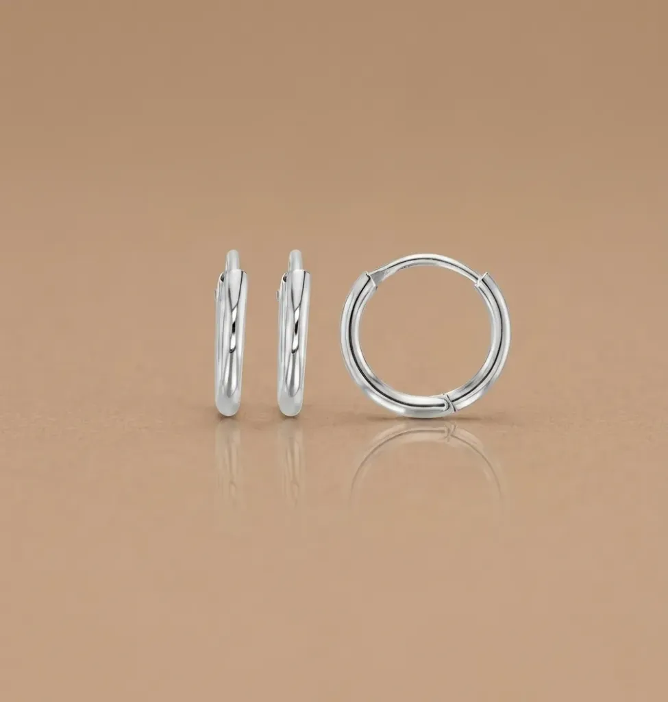 18K Solid White Gold 8mm Creole Hoop Earrings, 0.23 g 