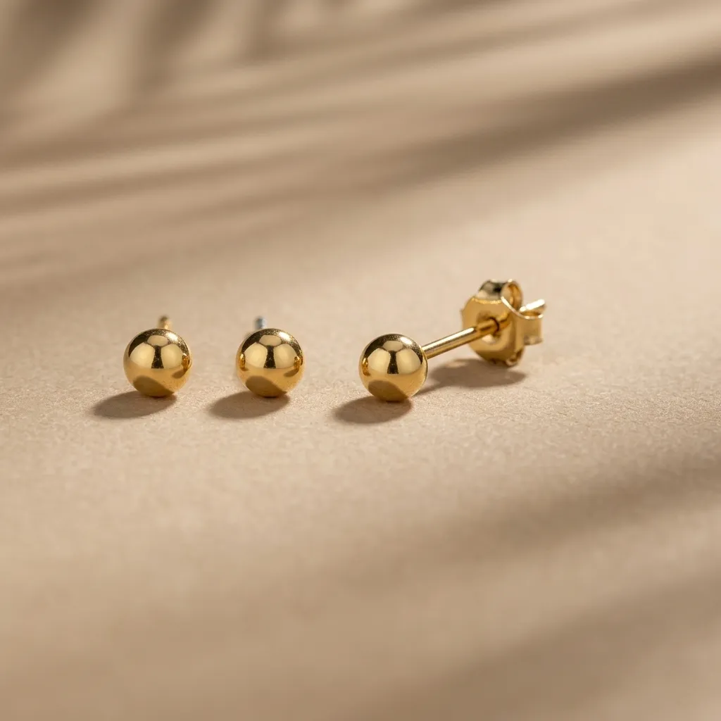 18K Solid Yellow Gold 4mm Round Stud Earrings, 0.31 g
