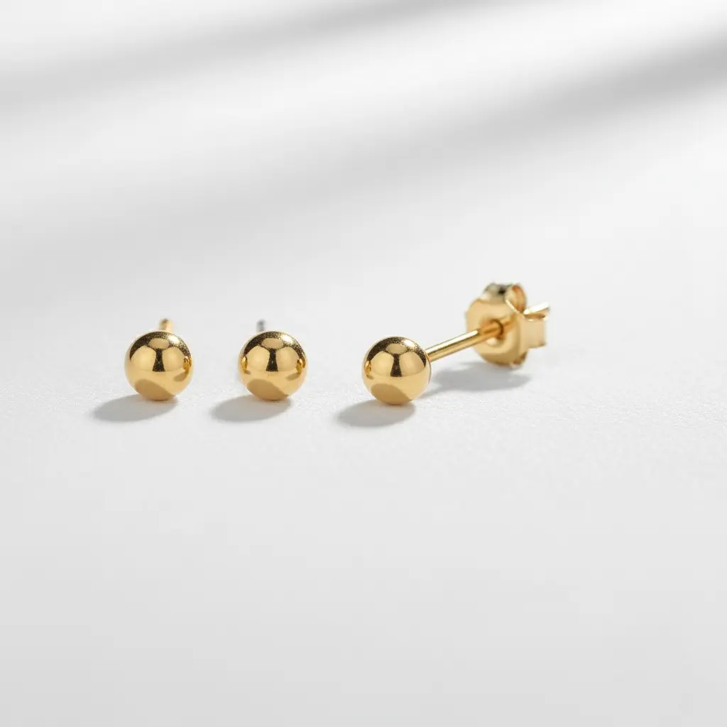 18K Solid Yellow Gold 4mm Round Stud Earrings, 0.31 g