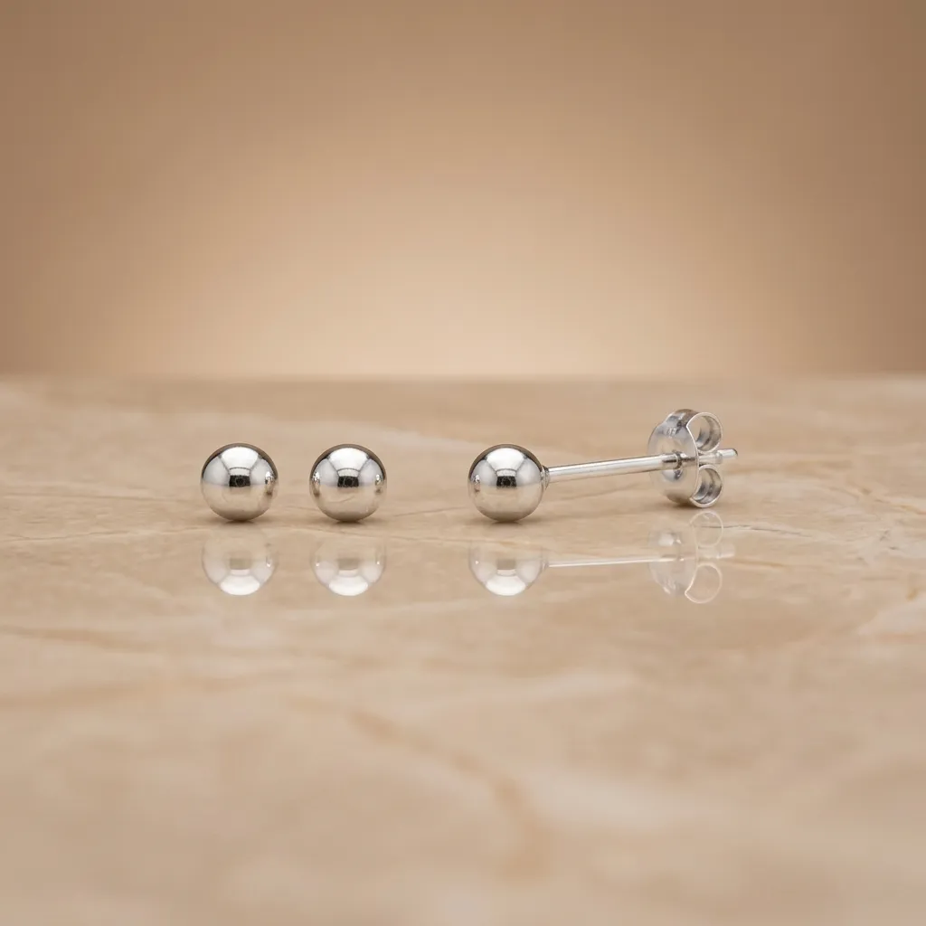 18K Solid White Gold 3mm Round Stud Earrings, 0.24 g