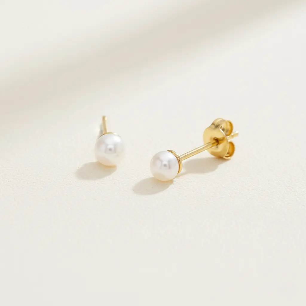 18K Solid Gold 3mm Freshwater Pearl Stud Earrings, 0.52 g