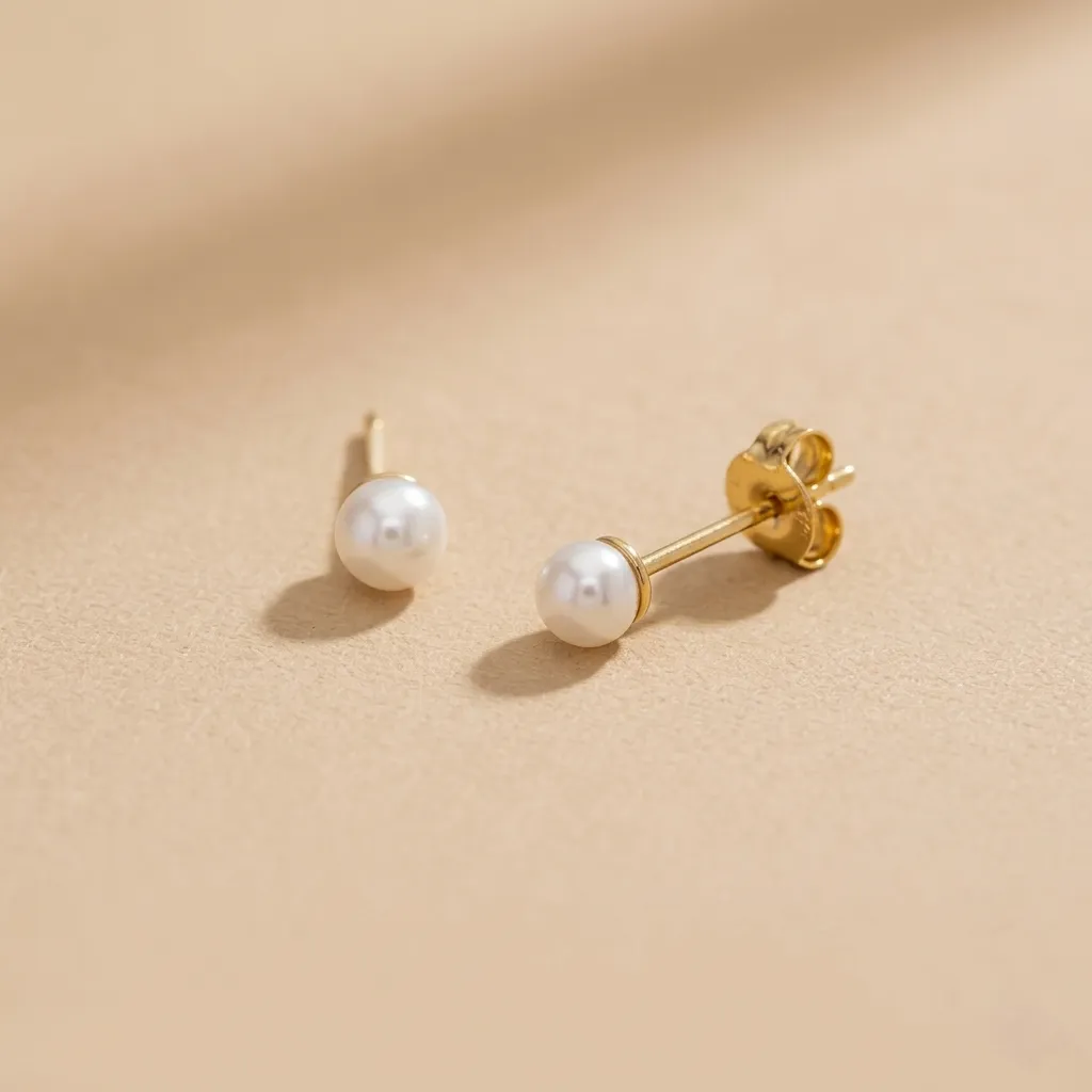 18K Solid Gold 3mm Freshwater Pearl Stud Earrings, 0.52 g