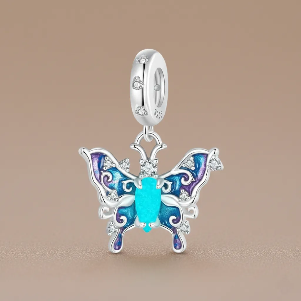 925 Silver Glow in the Dark Butterfly Charm, 3 g