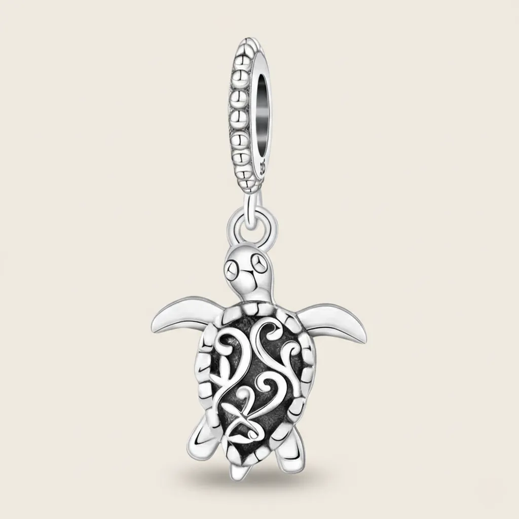 925 Silver Oxidised Engraved Turtle Charm, 3 g