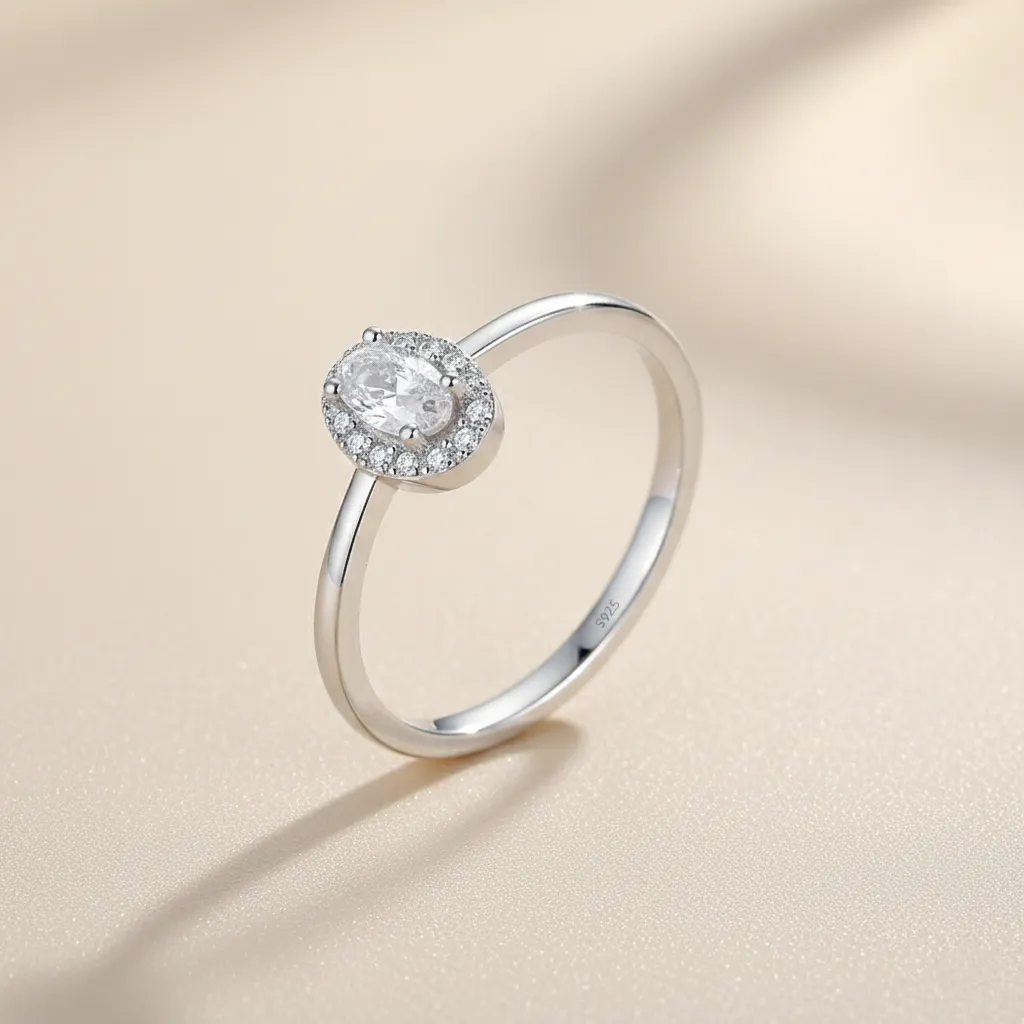 925 Silver Oval Zircon Cluster Ring US 5, 6 g