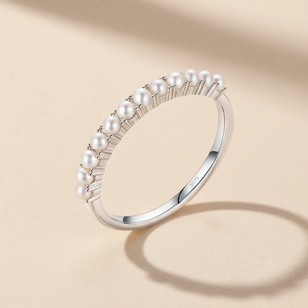 925 Silver Freshwater Pearl Row Ring US 7, 8 g