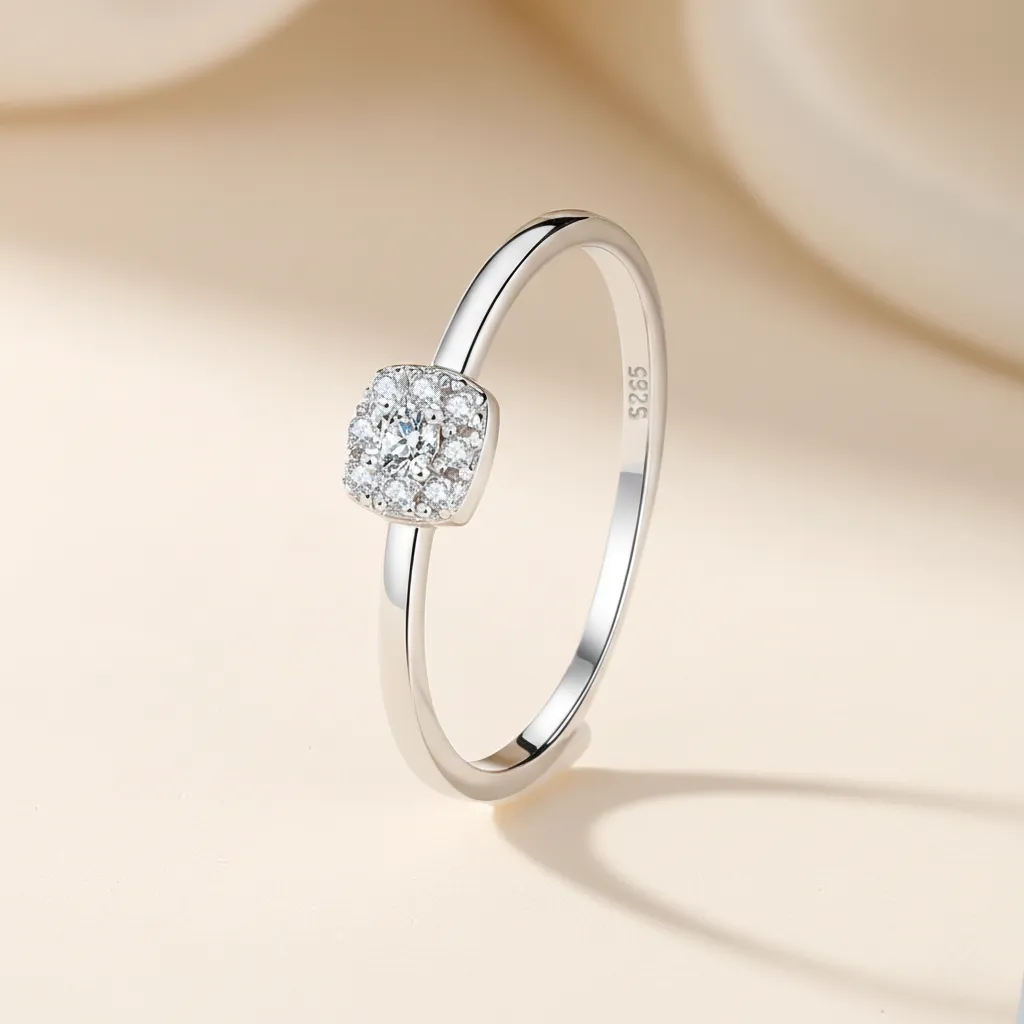 925 Silver Square Shaped Cluster Zirconia Ring US 7, 4 g