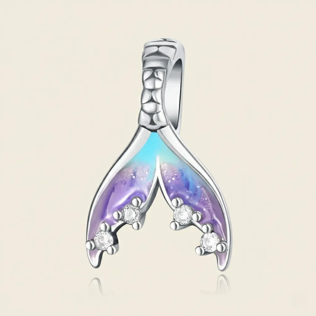 925 Silver Blue Purple Whale Tail Charm, 2 g