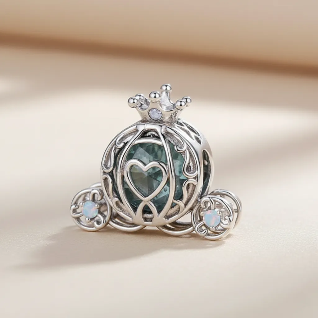 925 Silver Glass Opal Cinderella Carriage Charm, 4 g