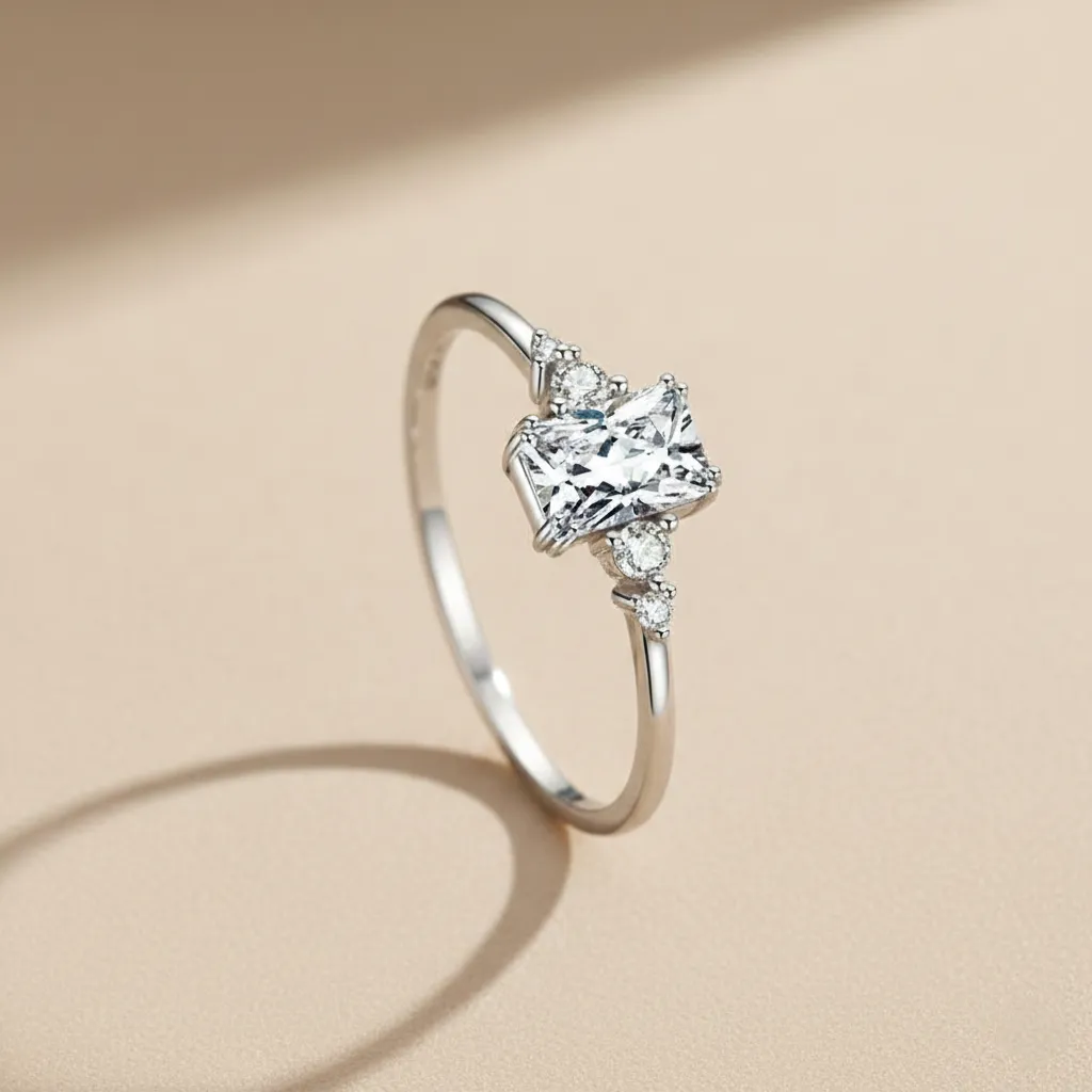 925 Silver Rectangular Zircon Ring US 5, 4 g