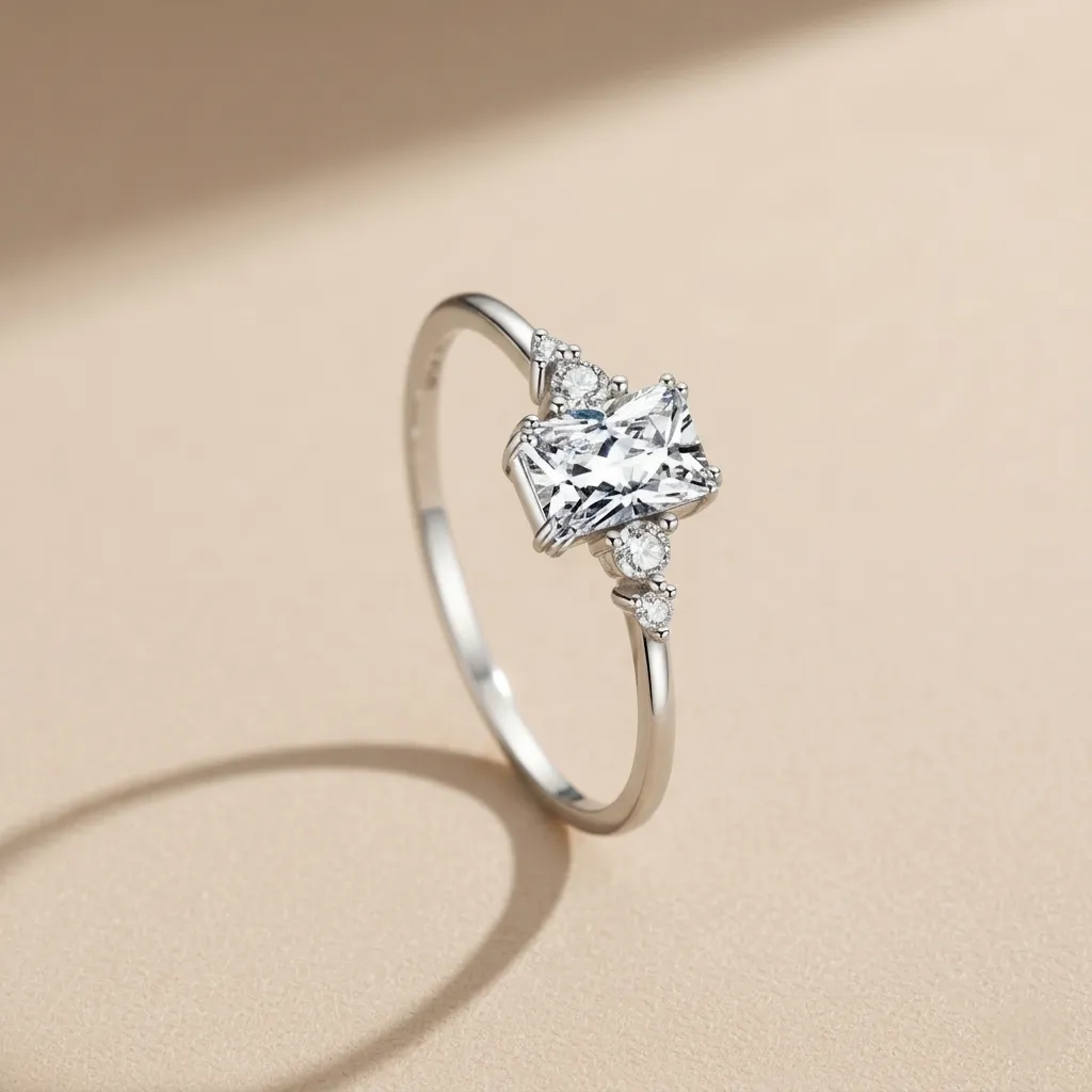 925 Silver Rectangular Zircon Ring US 5, 4 g