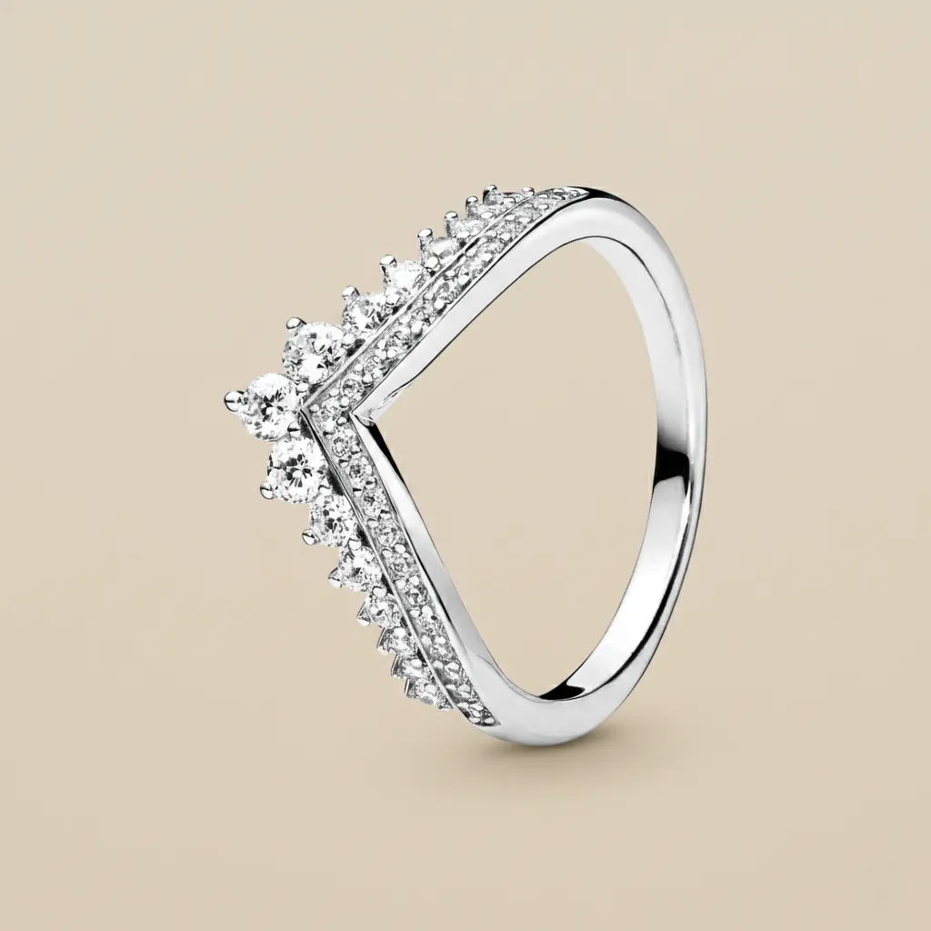 925 Silver Zircon Tiara Ring US 9, 3 g