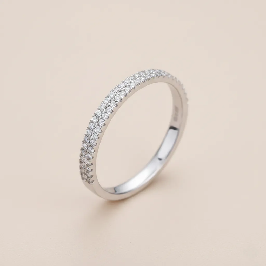 925 Silver Double Half Eternity Zircon Ring US 8, 2 g