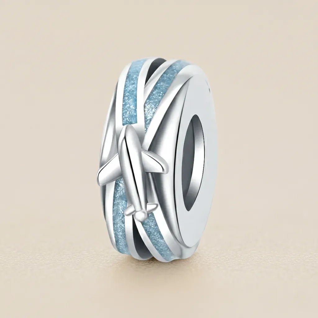 925 Silver Blue Runway Aircraft Stopper Charm, 2 g