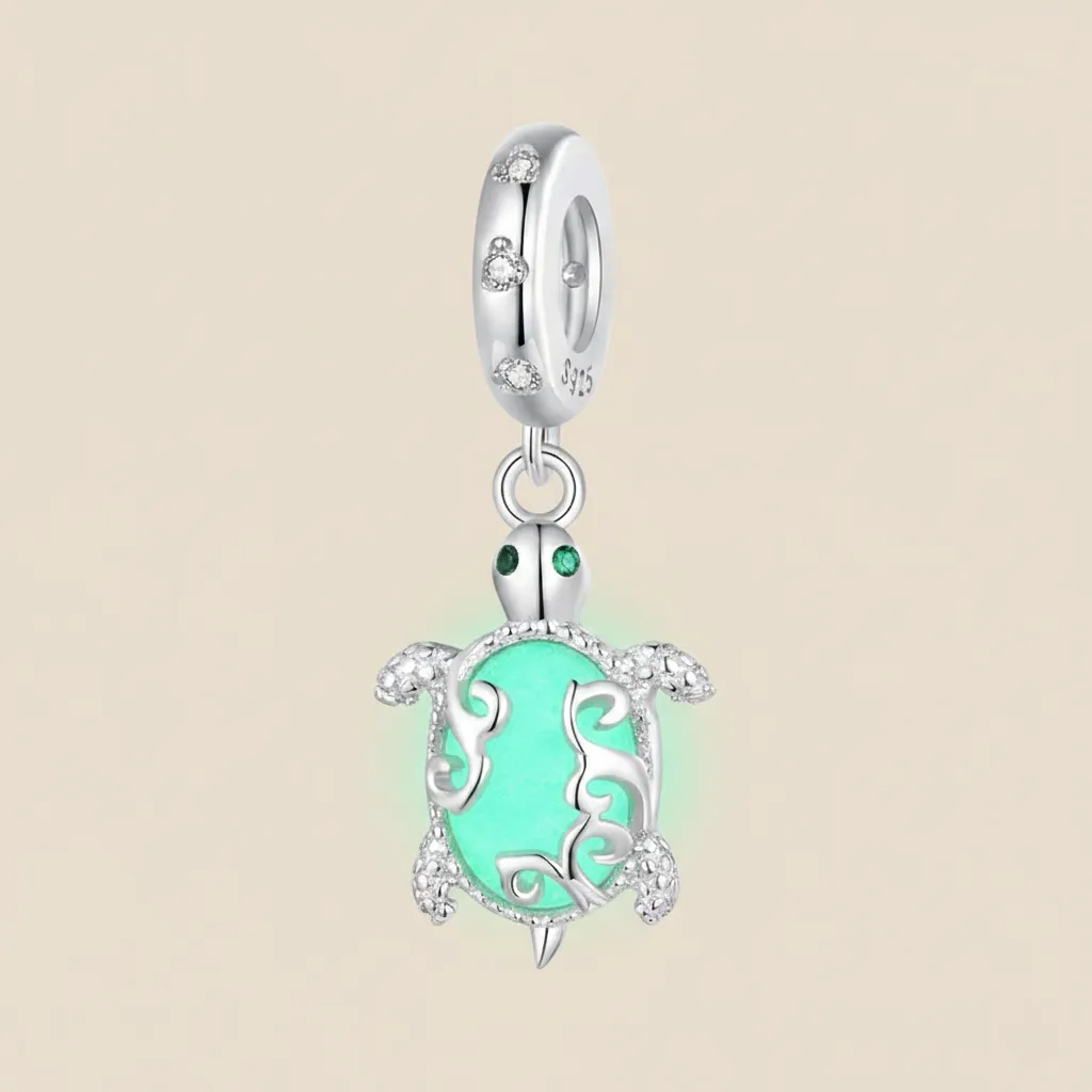 925 Silver Glow in the Dark Turtle Charm, 5 g
