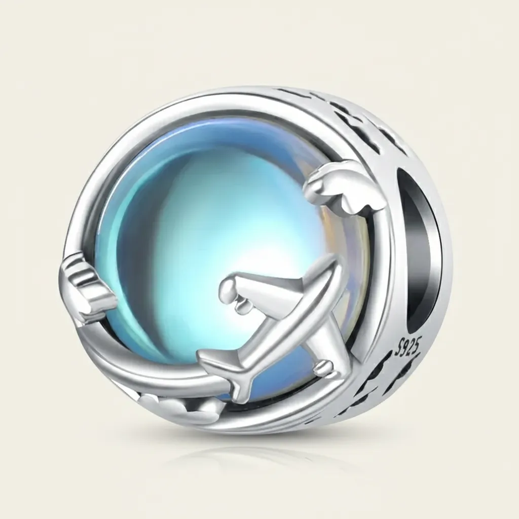 925 Silver Around the World Aircraft Charm, 3 g