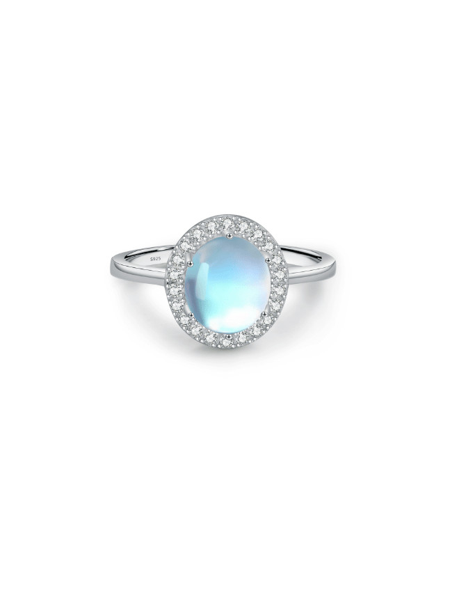 925 Silver Band Ring with White Blue Opal US 7, 0.0050 kg