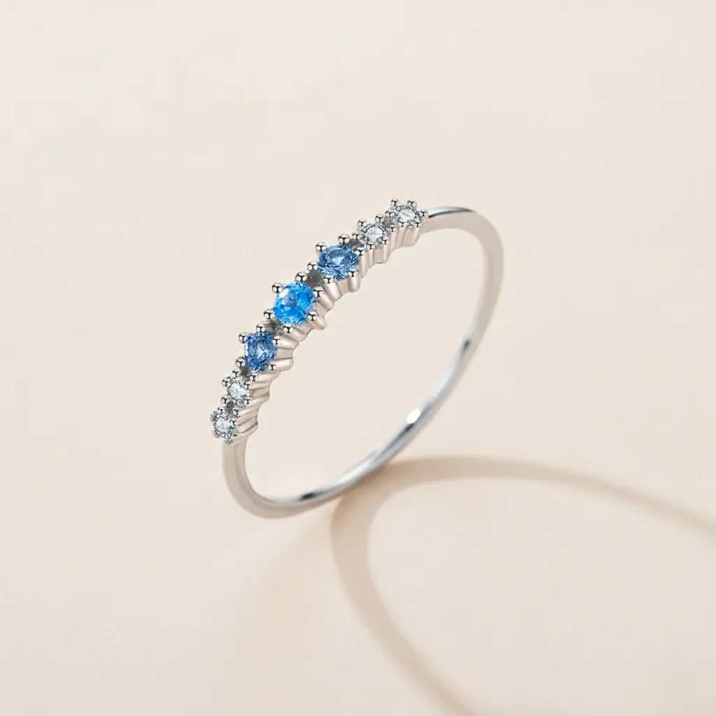 925 Silver Blue and White Cubic Zirconia Band Ring US 6, 2 g