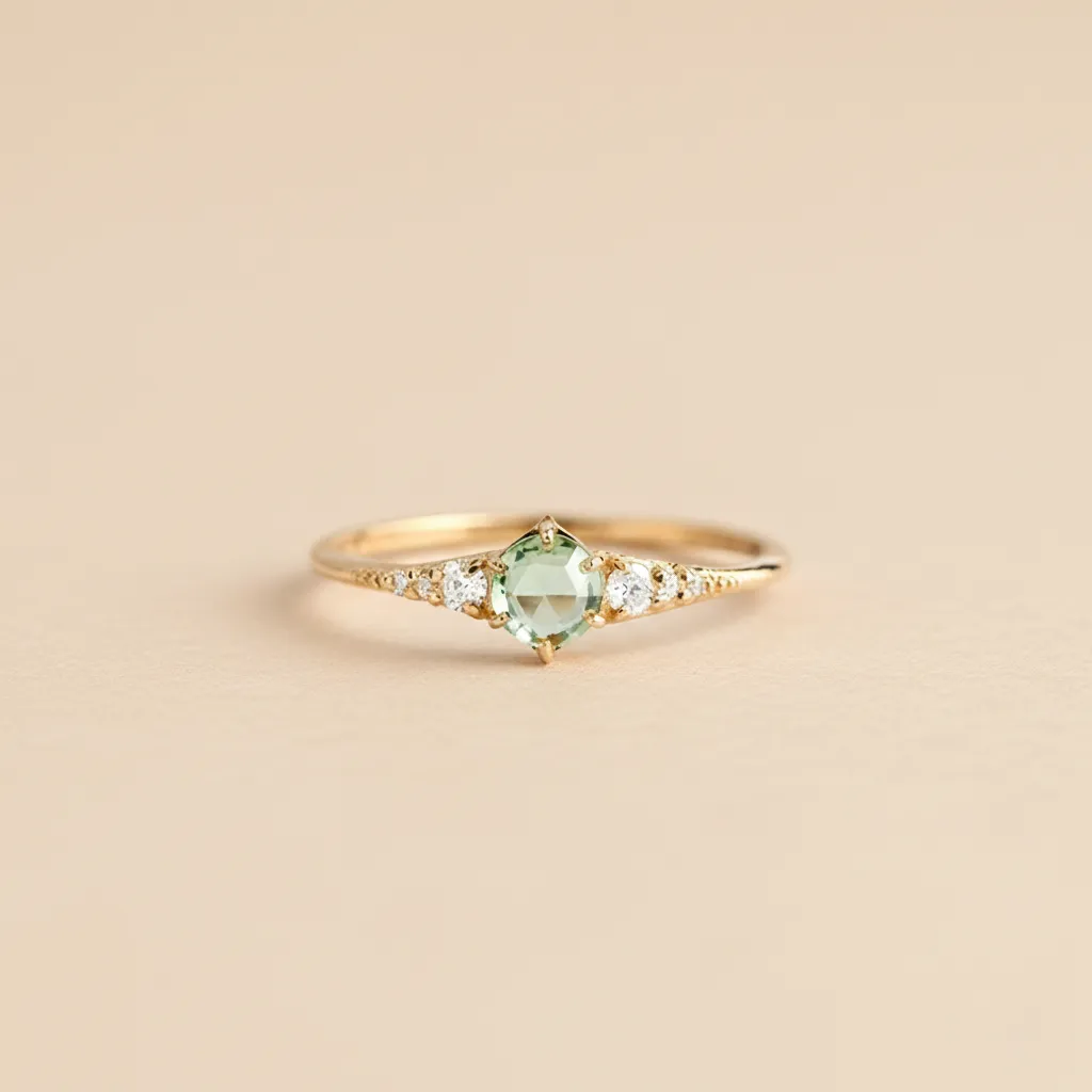 925 Silver Gold Plated Green Zircon Royal Ring US 6, 5 g