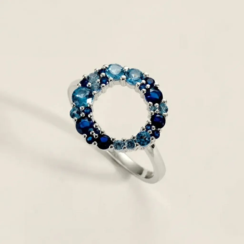 925 Silver Blue Gradient Hollow Zircon Ring US 6, 5 g