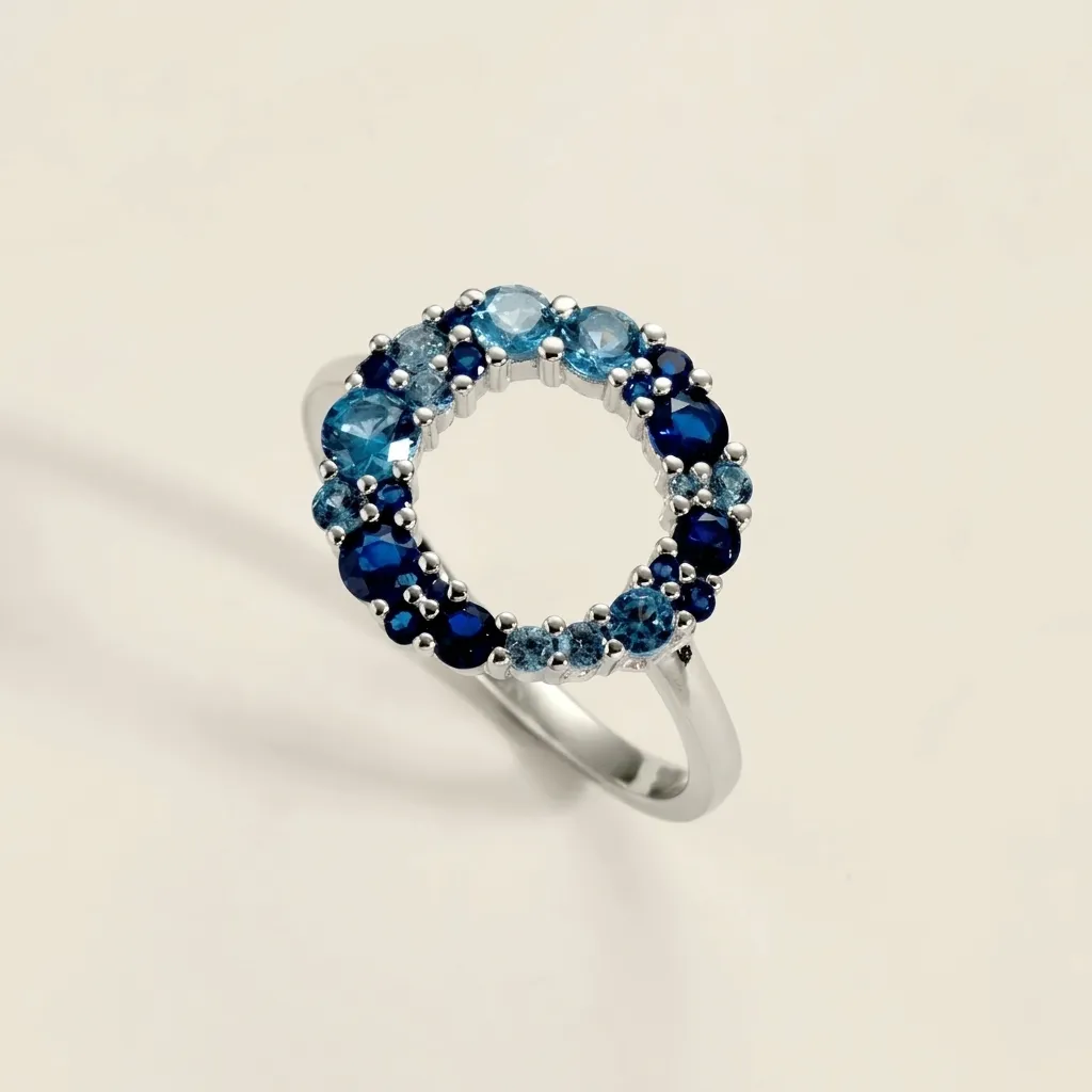 925 Silver Blue Gradient Hollow Zircon Ring US 6, 5 g