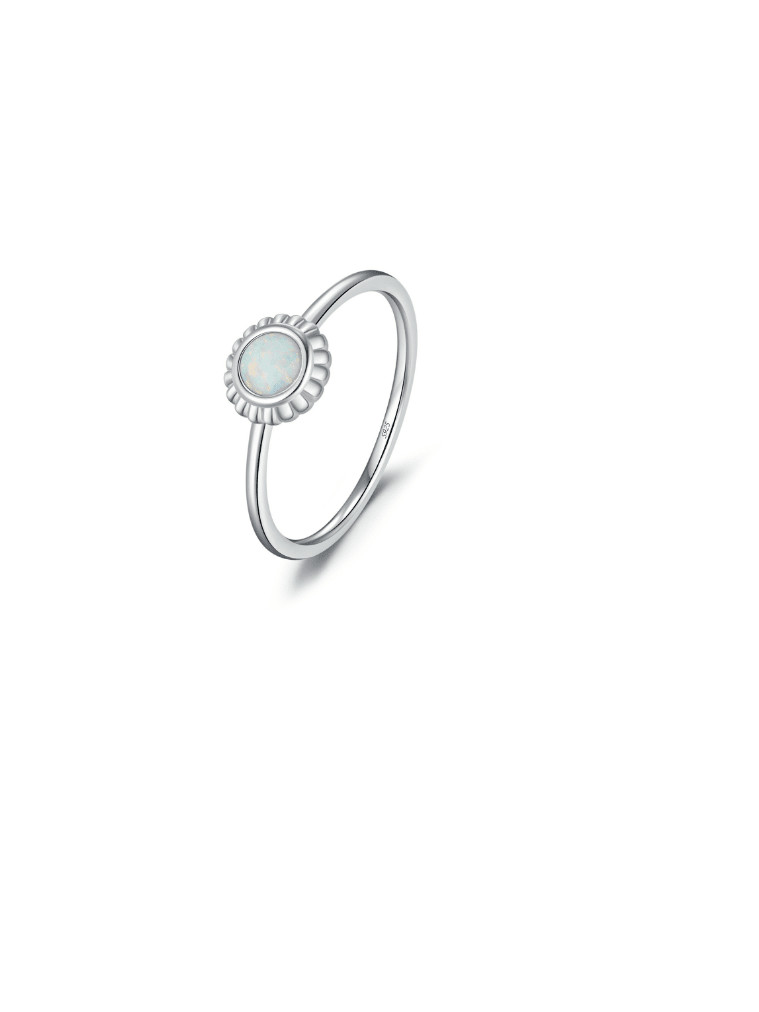 S925 Band Ring with White Flower Opal US 7, 0.0040 kg