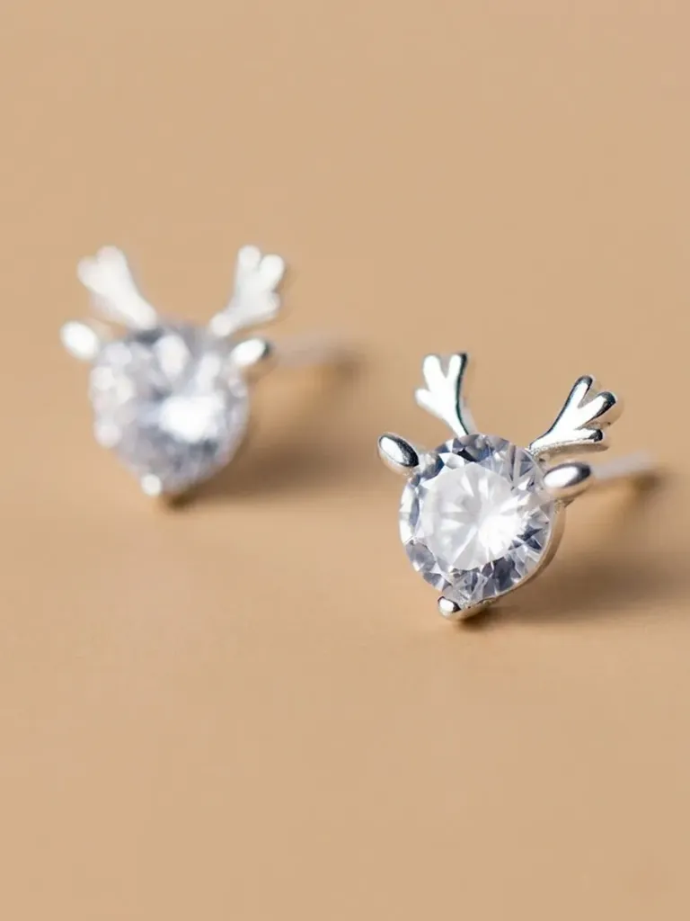 925 Silver Deer Shaped White Cubic Zirconia Stud Earring, 0.0030 kg