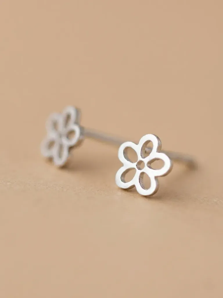 925 Silver Hollow Flower Stud Earring, 0.0015 kg