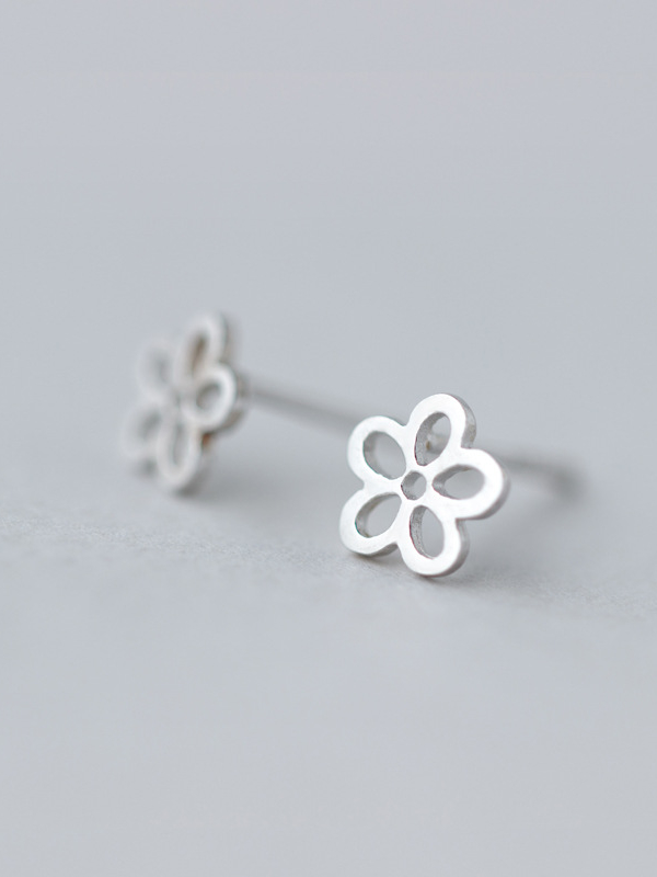 S925 Hollow Flower Stud Earring, 0.0015 kg