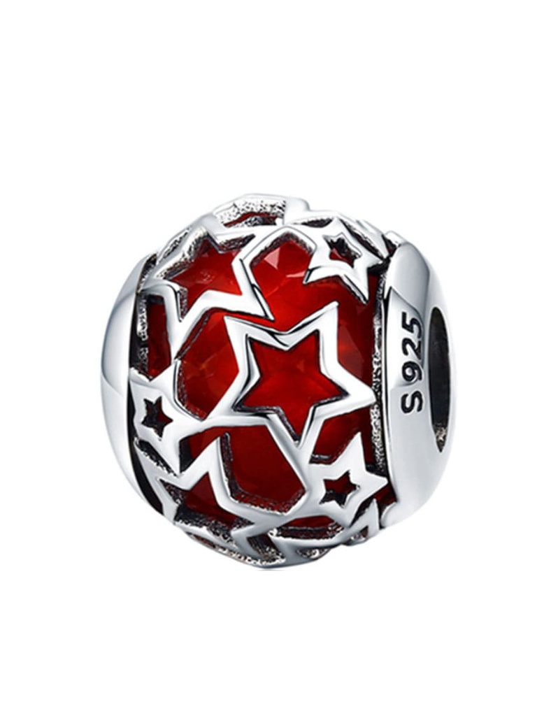925 Silver Red Hollow Stars Charm, 0.0024 kg