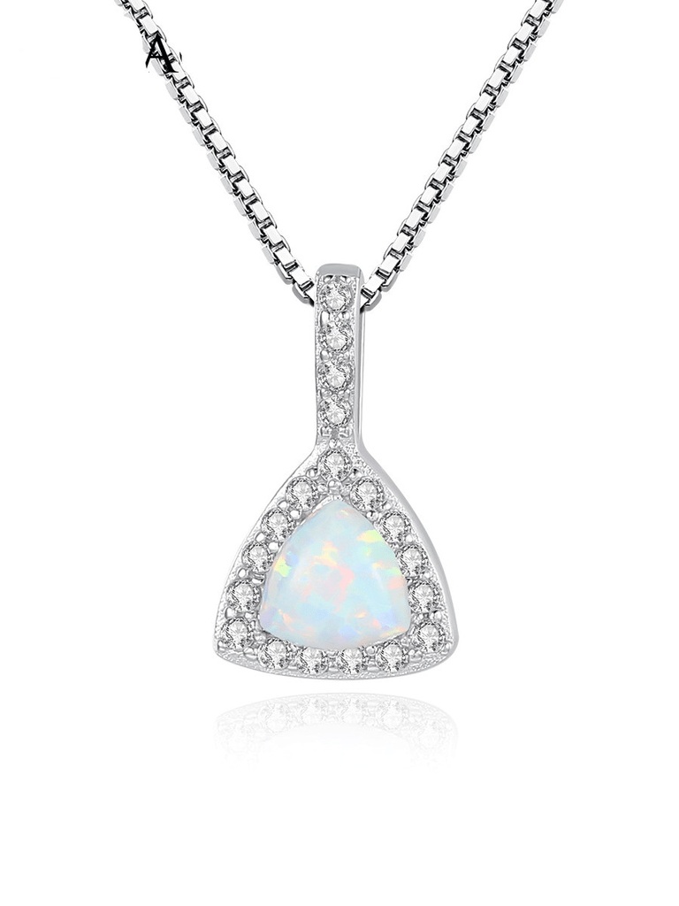S925 Triangle White Opal and Cubic Zirconia Necklace, 0.0030 kg