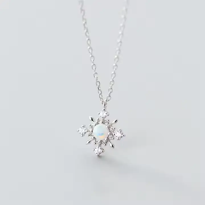 S925 Christmas Snowflake White Opal Necklace, 0.0050 kg