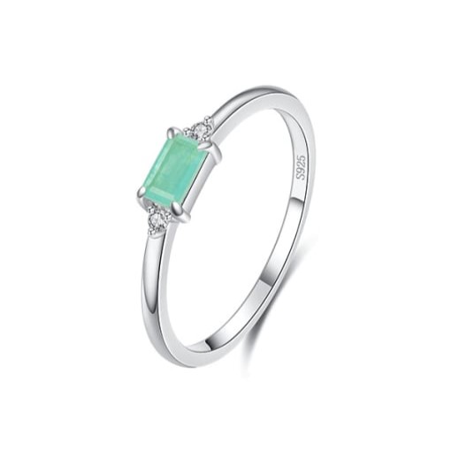 925 Silver Green Opal Rectangle Band Ring US 6, 0.0020 kg
