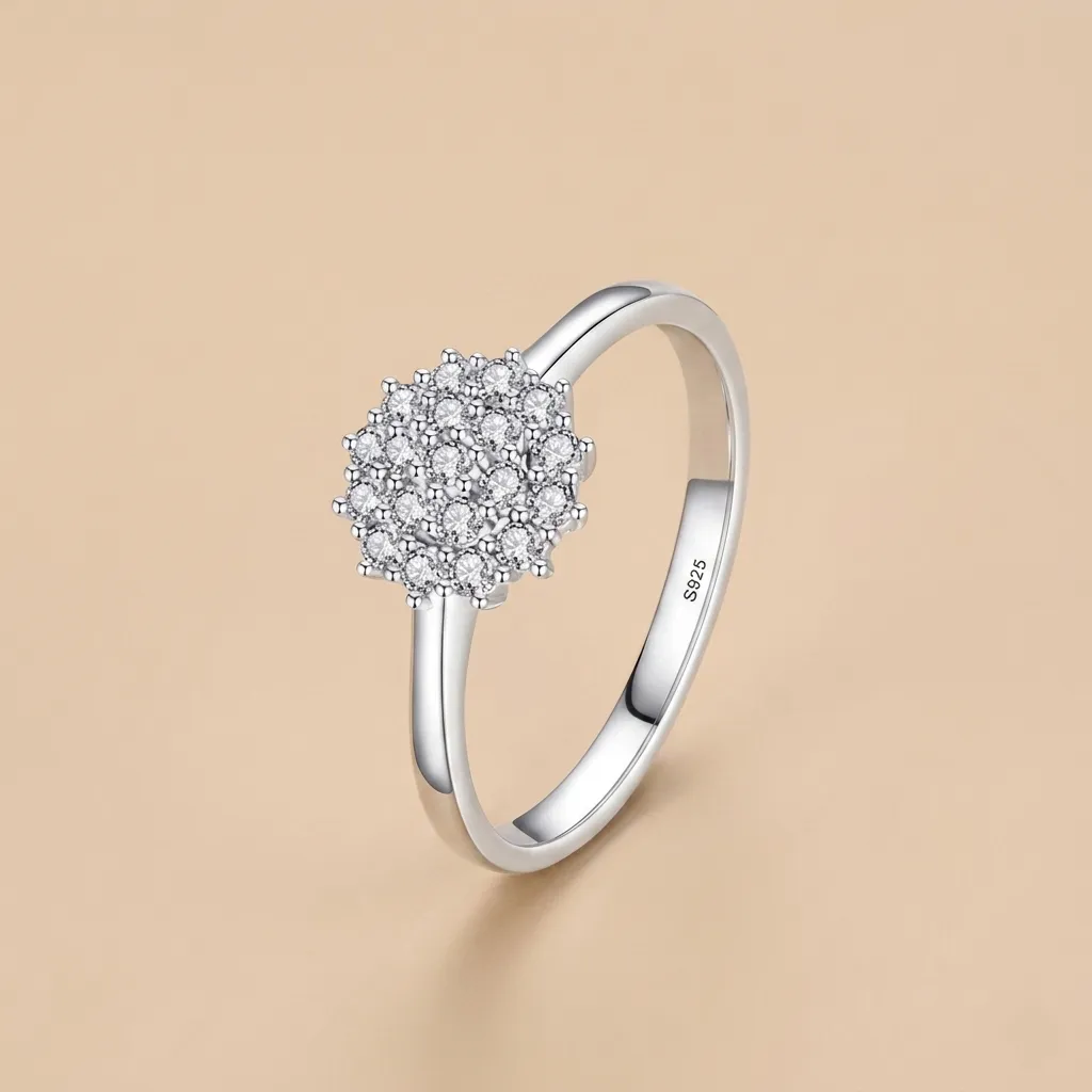 925 Silver Cubic Zirconia Round Flower Band Ring US 6, 0.0040 kg