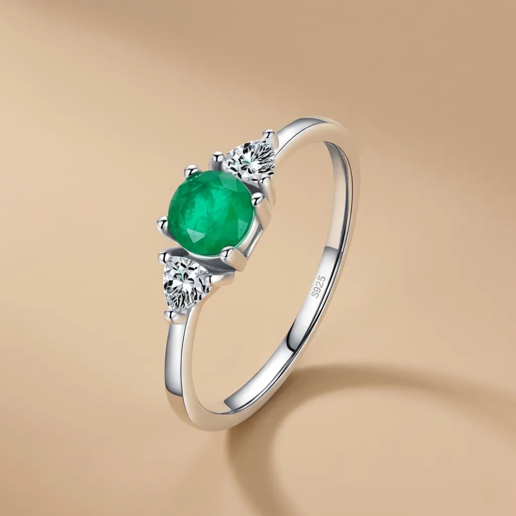 925 Silver Green Zircon Band Ring US 6, 0.0030 kg