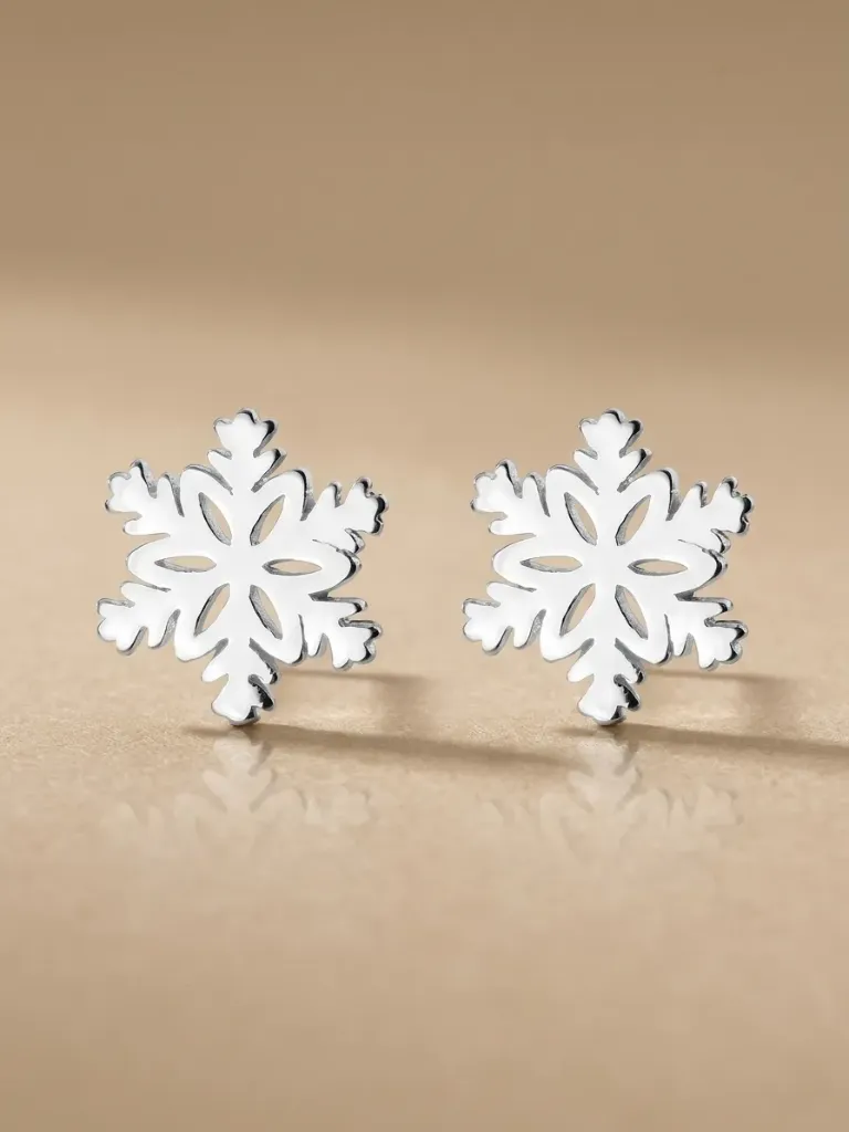 925 Silver Snowflake Plain Stud Earring, 0.0040 kg