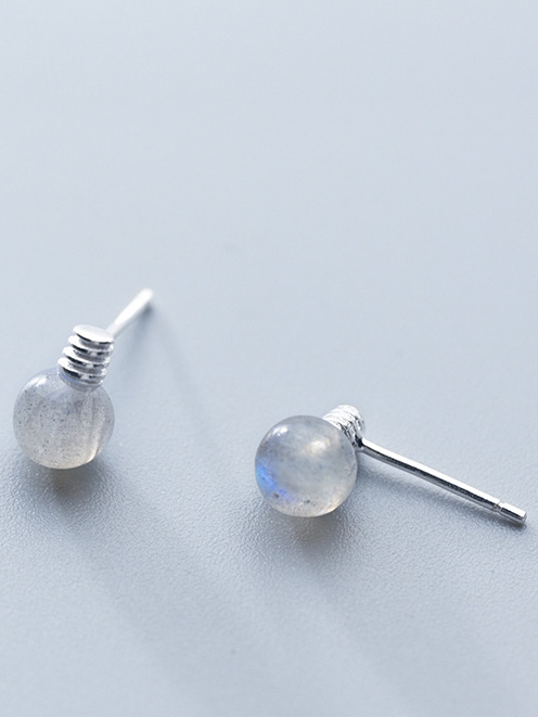 925 Silver Small Light Bulb Moonstone Stud Earring, 0.0020 kg