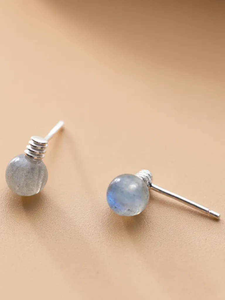 925 Silver Small Light Bulb Moonstone Stud Earring, 0.0020 kg